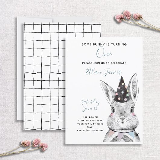 Invitation Noir & Blanc Neutre Certains lapins sont un annive