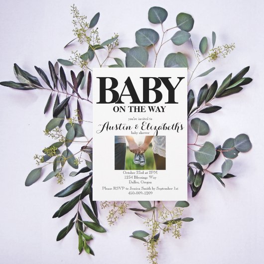 Invitation Noir Blanc Neutre Simple Baby shower moderne