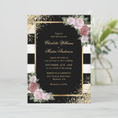 Invitation Noir Blanc Noir Rose Mariage Confetti (Debout devant)