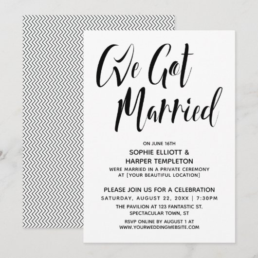 Invitation Noir & Blanc Nous sommes mariés Typographie Fête (Devant / Derrière)