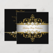 Invitation Noir Blanc Or Argent Élégant Fête (Devant / Derrière)
