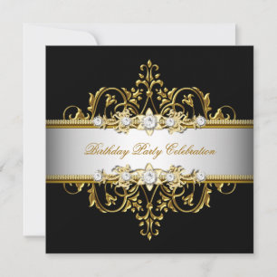 Invitation Noir Blanc Or Argent Élégant Fête