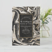 Invitation Noir Blanc & Or Chic Moderne Mariage (Debout devant)