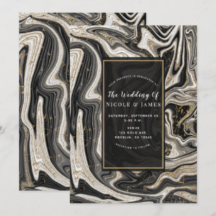 Invitation Noir Blanc & Or Chic Tourbillon Moderne Mariage