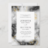 Invitation Noir Blanc Or Foil Agate Marbre Mariage (Devant)