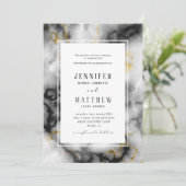 Invitation Noir Blanc Or Foil Agate Marbre Mariage (Debout devant)