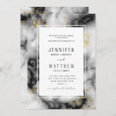 Invitation Noir Blanc Or Foil Agate Marbre Mariage (Devant / Derrière)
