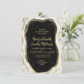 Invitation Noir Blanc & Or Géode Agate Marbre Mariage (Debout devant)