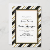 Invitation Noir Blanc & Or Horizontal Chic Stripes Mariage (Devant)