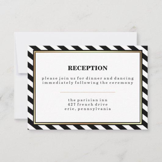 Invitation Noir Blanc Or Moderne Glam Stripes Réception (Devant)