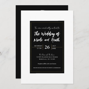 Invitation Noir Blanc Or moderne minimal mariage élégant