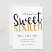 Invitation Noir Blanc Or Moderne Sweet 16 SEIZE Party (Devant)