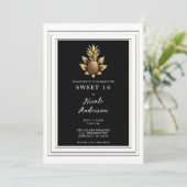 Invitation Noir Blanc & Or Tropical Pineapple Douce 16 (Debout devant)