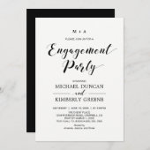 Invitation Noir & Blanc | Parti d'engagement moderne chic (Devant / Derrière)