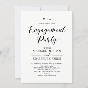 Invitation Noir & Blanc   Parti d'engagement moderne chic