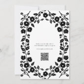 Invitation Noir blanc QR Code Folk Fête des mariées florale (Dos)