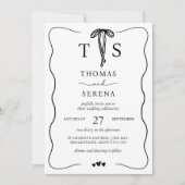 Invitation Noir blanc QR Code main tiré vague (Devant)