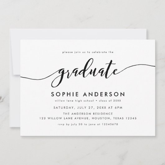 Invitation Noir Blanc Relax Script Graduate Graduate Party (Devant)