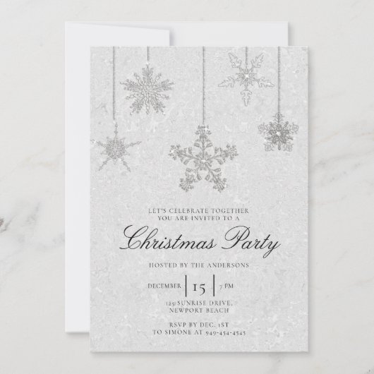 Invitation Noir Blanc Rhinestone Snowflake Parties scintillan (Devant)