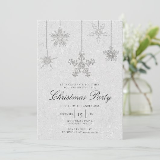 Invitation Noir Blanc Rhinestone Snowflake Parties scintillan (Debout devant)