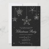 Invitation Noir Blanc Rhinestone Snowflake Parties scintillan (Devant)