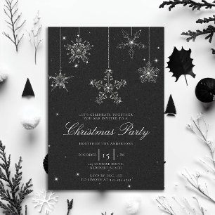 Invitation Noir Blanc Rhinestone Snowflake Parties scintillan