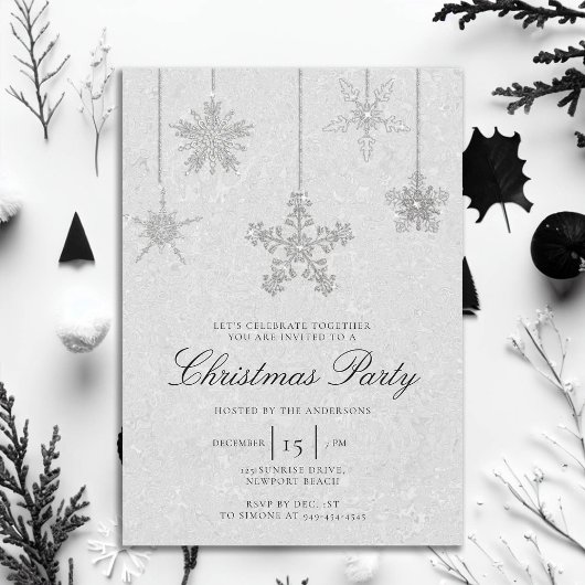 Invitation Noir Blanc Rhinestone Snowflake Parties scintillan