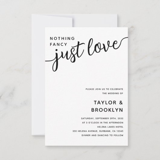 Invitation Noir Blanc Rien De Fancy Just Love Mariage (Devant)