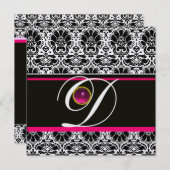 Invitation NOIR BLANC ROSE DAMASSÉ MONOGRAMME Améthyste Glace (Devant / Derrière)