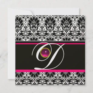 Invitation NOIR BLANC ROSE DAMASSÉ MONOGRAMME Améthyste Glace