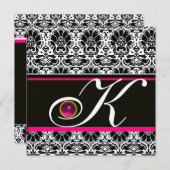 Invitation NOIR BLANC ROSE DAMASSÉ MONOGRAMME Améthyste Métal (Devant / Derrière)