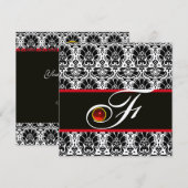 Invitation NOIR BLANC ROUGE ARGENT DAMASSÉ MONOGRAMME Rubis (Devant / Derrière)