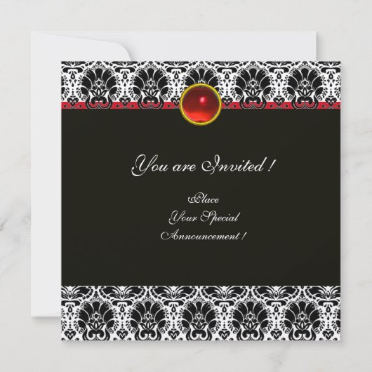 Invitation NOIR BLANC ROUGE ARGENT DAMASSÉ MONOGRAMME Ruby (Dos)