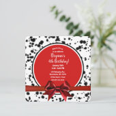 Invitation Noir Blanc Rouge Bow Dalmatie Spots Anniversaire (Debout devant)