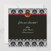 Invitation NOIR BLANC ROUGE CHAMPAGNE DAMAS MONOGRAMME Rubis (Dos)