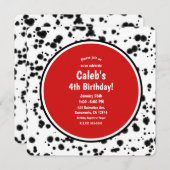 Invitation Noir Blanc Rouge Dalmatien Spots Anniversaire (Devant / Derrière)