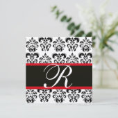 INVITATION NOIR & BLANC  ROUGE  DAMAS MONOGRAMME (Debout devant)