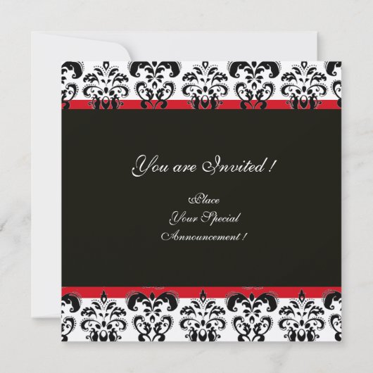 INVITATION NOIR & BLANC ROUGE DAMAS MONOGRAMME (Dos)