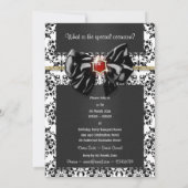 Invitation Noir blanc rouge damassé élégant (Dos)