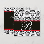 INVITATION NOIR & BLANC ROUGE DAMASSÉ MONOGRAMME (Devant / Derrière)