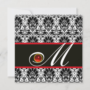 Invitation NOIR BLANC ROUGE DAMASSÉ MONOGRAMME Rubis
