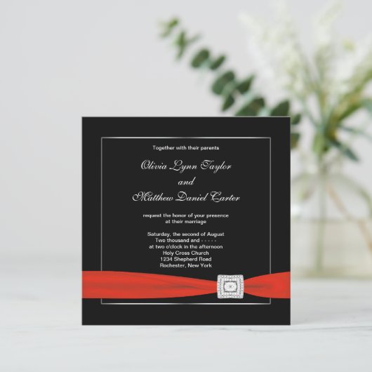 Invitation Noir blanc rouge noir Mariage (Debout devant)