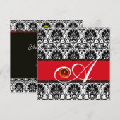 Invitation NOIR BLANC ROUGE OR MONOGRAMME DAMASSÉ Rubis (Devant / Derrière)