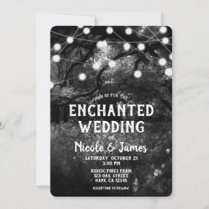 Invitation Noir Blanc Rustique Enchanted Forest Lumières Mari