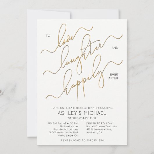 Invitation Noir Blanc Script photo Dîner de répétition (Devant)