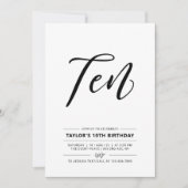 Invitation Noir & Blanc Simple 10e Ado Anniversaire Fête Invi (Devant)