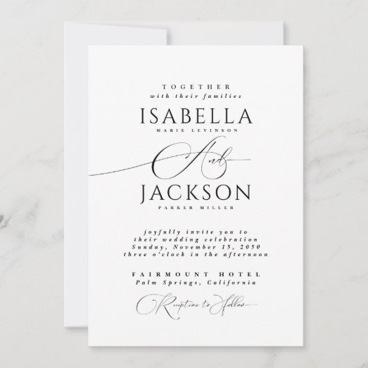 Invitation Noir & Blanc Simple Calligraphie Mariage tendance (Devant)