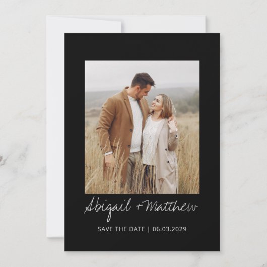 Invitation Noir Blanc Simple Photo Écrit à la Main Enregistre (Devant)