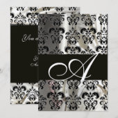 INVITATION NOIR BLANC SOIE DAMASSÉ MONOGRAMME OR (Devant / Derrière)