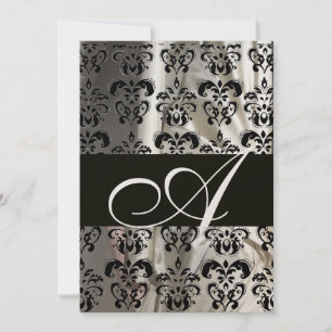 INVITATION NOIR BLANC SOIE DAMASSÉ MONOGRAMME OR